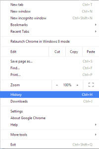 In the drop down menu, click the "history" button